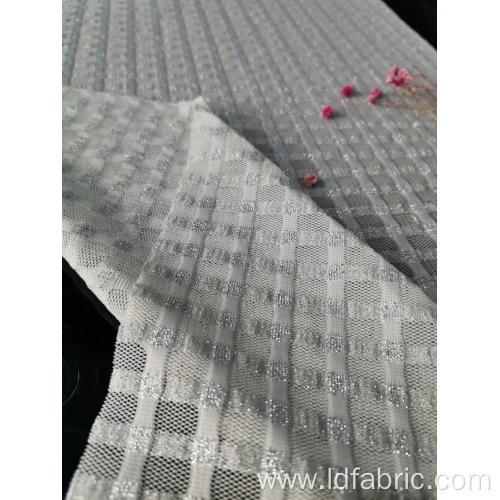 Nylon Metallic Spandex White Checks Mesh Fabric